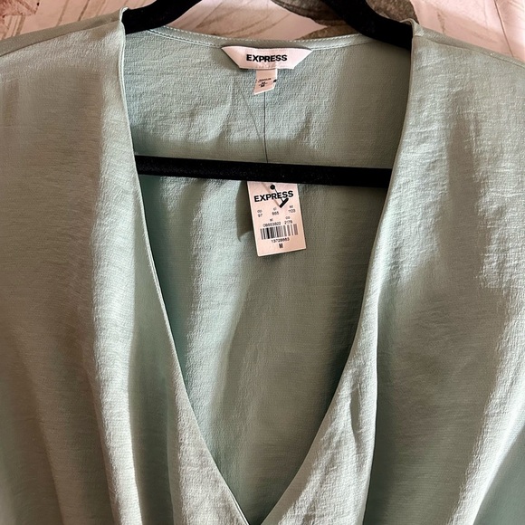 Express Sea-foam Green Wrap Blouse with Bell Sleeves - Picture 2 of 5
